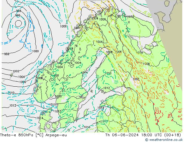 Theta-e 850hPa Arpege-eu do 06.06.2024 18 UTC