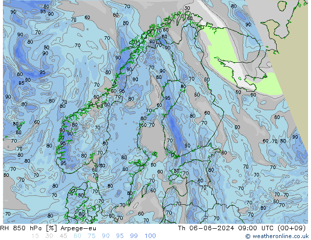 RH 850 hPa Arpege-eu Th 06.06.2024 09 UTC