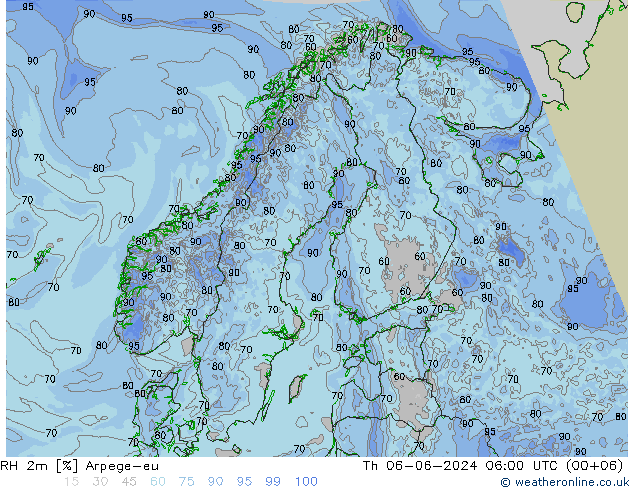RH 2m Arpege-eu Do 06.06.2024 06 UTC