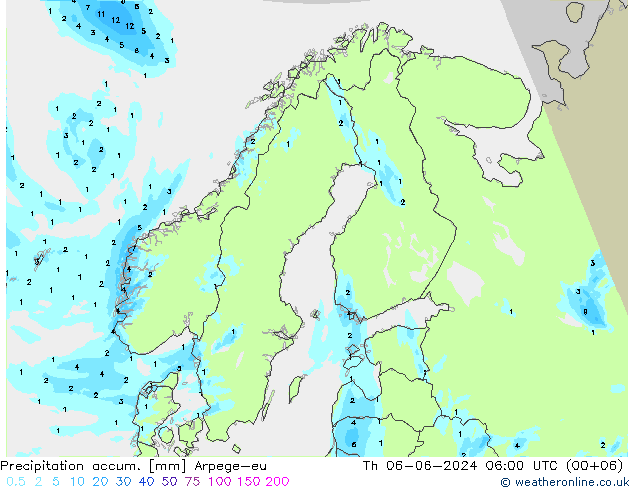 Totale neerslag Arpege-eu do 06.06.2024 06 UTC