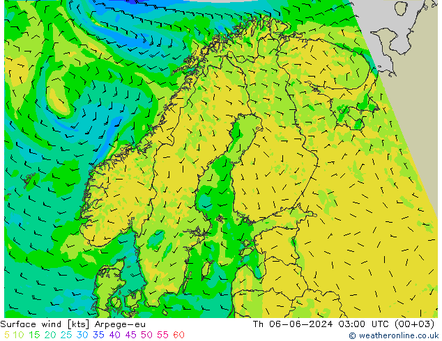 Vent 10 m Arpege-eu jeu 06.06.2024 03 UTC