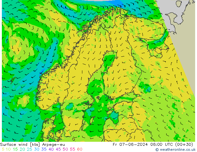 Vent 10 m Arpege-eu ven 07.06.2024 06 UTC