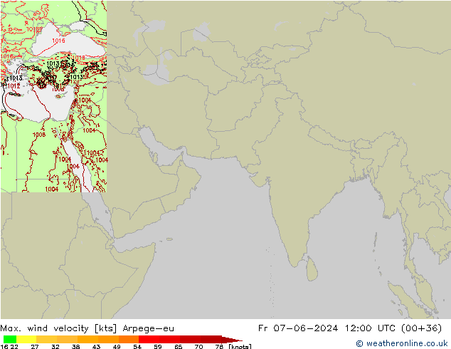 Max. wind velocity Arpege-eu Fr 07.06.2024 12 UTC