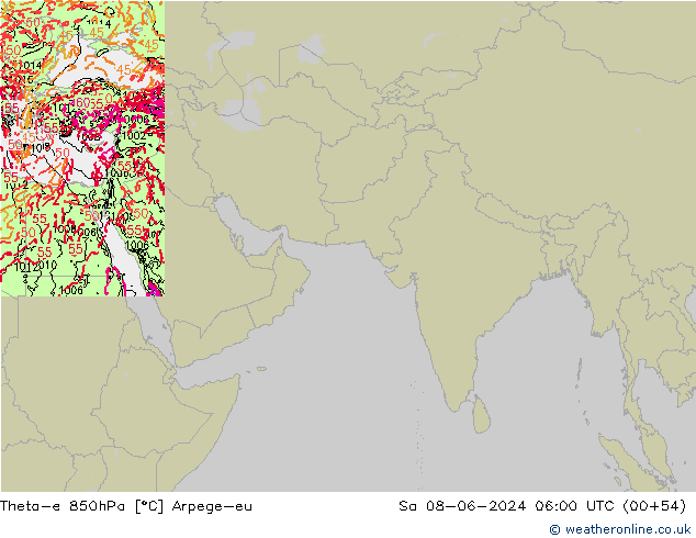 Theta-e 850hPa Arpege-eu za 08.06.2024 06 UTC