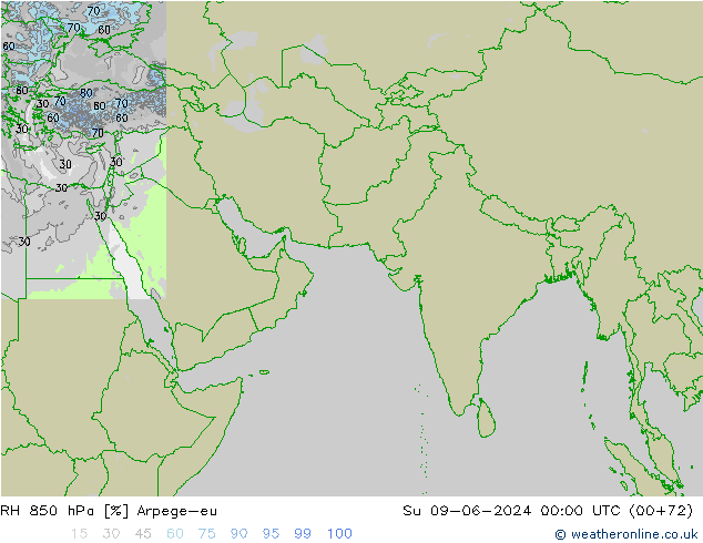 RH 850 hPa Arpege-eu Ne 09.06.2024 00 UTC