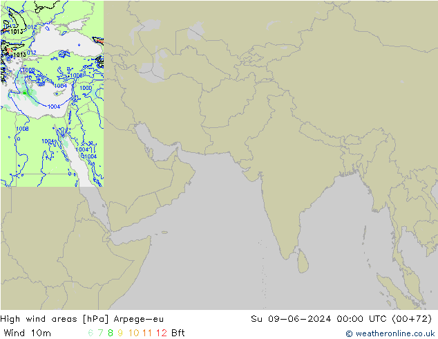 High wind areas Arpege-eu Вс 09.06.2024 00 UTC