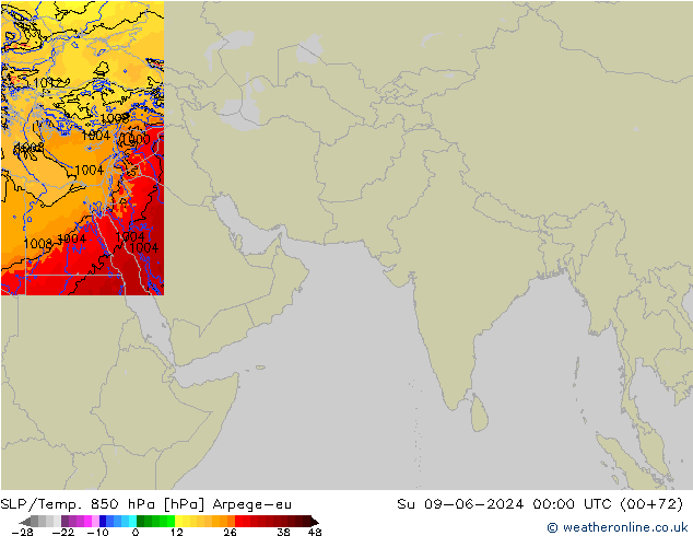 SLP/Temp. 850 hPa Arpege-eu zo 09.06.2024 00 UTC