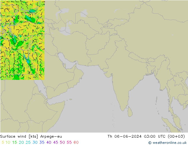 Surface wind Arpege-eu Th 06.06.2024 03 UTC