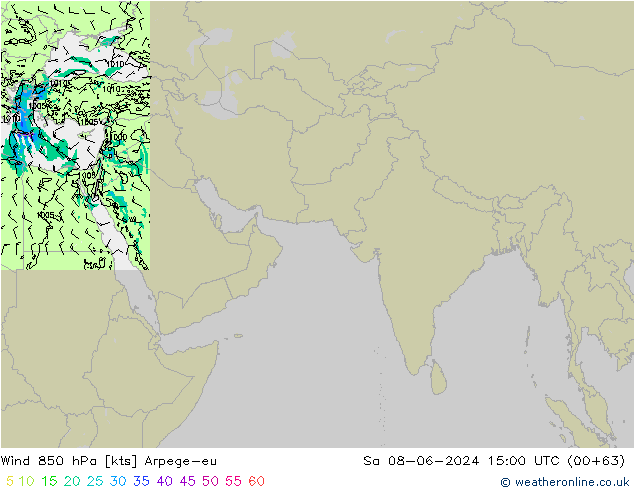 Vent 850 hPa Arpege-eu sam 08.06.2024 15 UTC