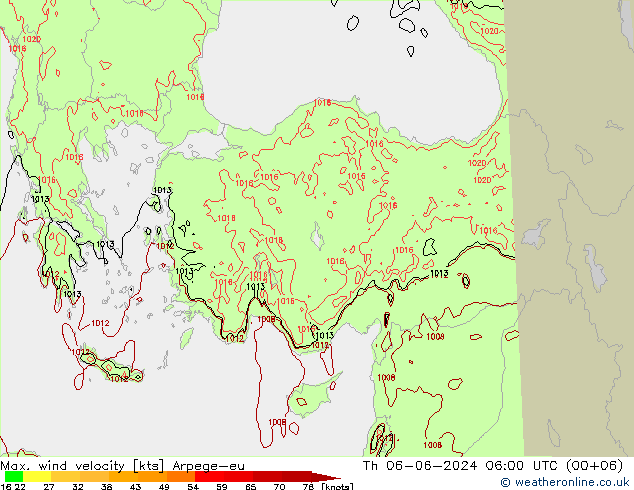 Max. wind snelheid Arpege-eu do 06.06.2024 06 UTC