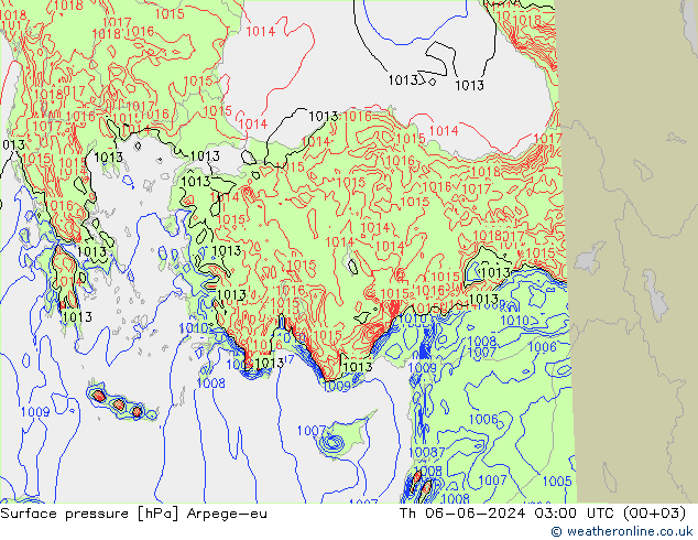 Presión superficial Arpege-eu jue 06.06.2024 03 UTC