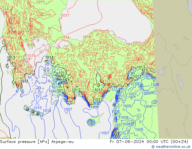 Yer basıncı Arpege-eu Cu 07.06.2024 00 UTC