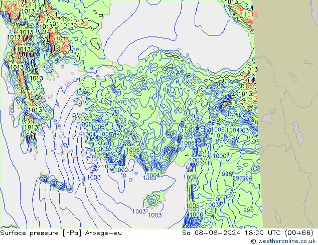 Yer basıncı Arpege-eu Cts 08.06.2024 18 UTC