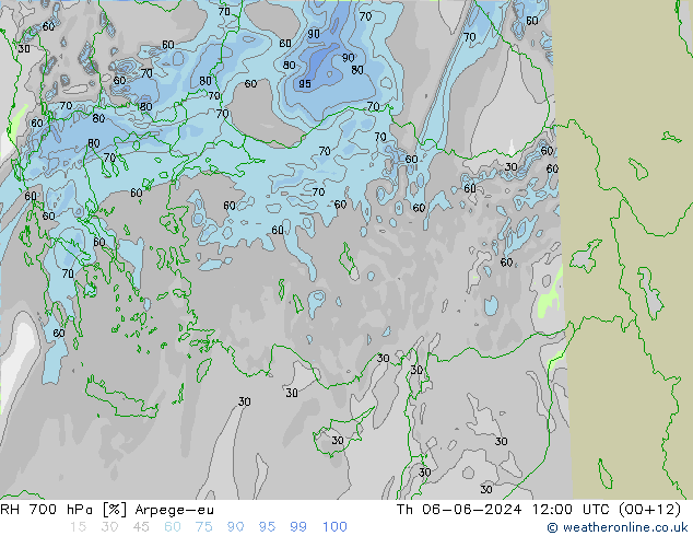 RH 700 hPa Arpege-eu Qui 06.06.2024 12 UTC