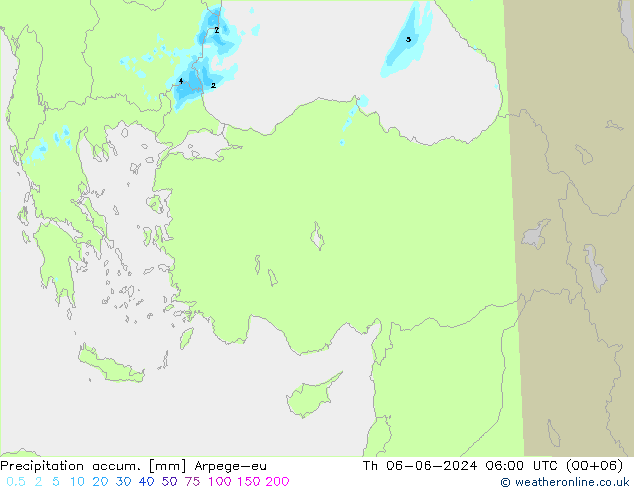 Precipitation accum. Arpege-eu gio 06.06.2024 06 UTC