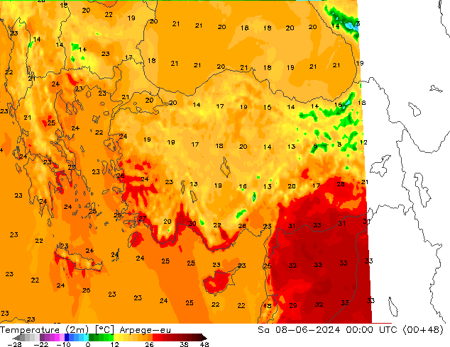 карта температуры Arpege-eu сб 08.06.2024 00 UTC