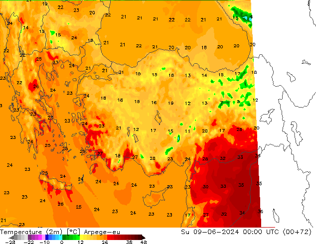 Temperature (2m) Arpege-eu Su 09.06.2024 00 UTC