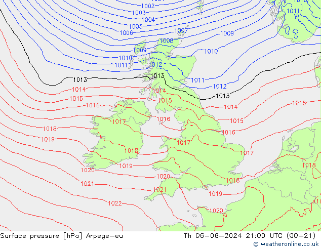 pressão do solo Arpege-eu Qui 06.06.2024 21 UTC