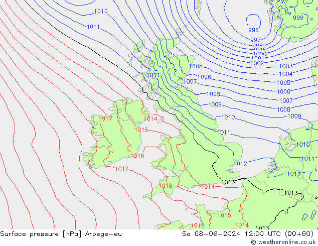 Surface pressure Arpege-eu Sa 08.06.2024 12 UTC