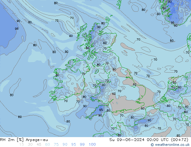 RH 2m Arpege-eu  09.06.2024 00 UTC