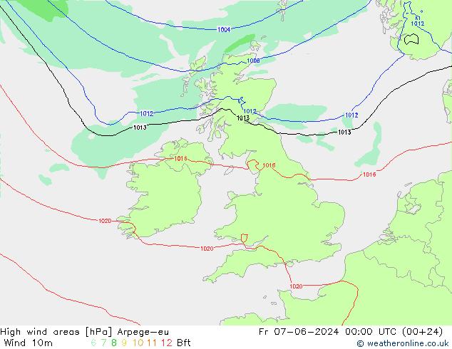 High wind areas Arpege-eu Fr 07.06.2024 00 UTC