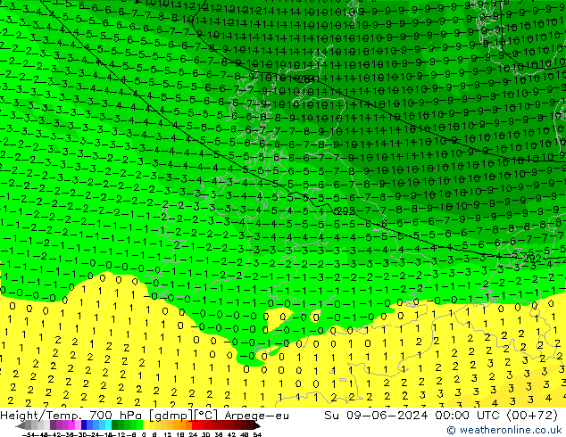 Height/Temp. 700 hPa Arpege-eu Su 09.06.2024 00 UTC