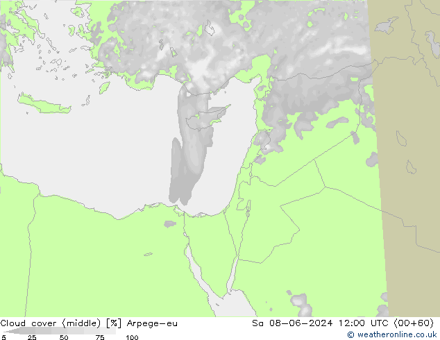 Cloud cover (middle) Arpege-eu Sa 08.06.2024 12 UTC