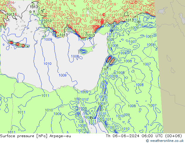 Surface pressure Arpege-eu Th 06.06.2024 06 UTC