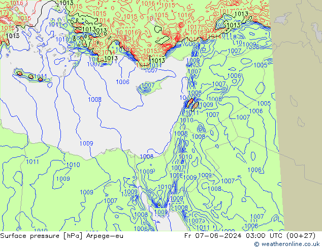 Atmosférický tlak Arpege-eu Pá 07.06.2024 03 UTC