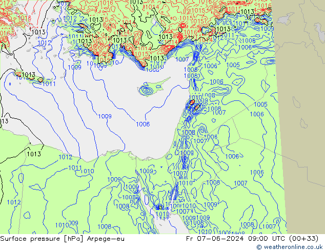 Atmosférický tlak Arpege-eu Pá 07.06.2024 09 UTC