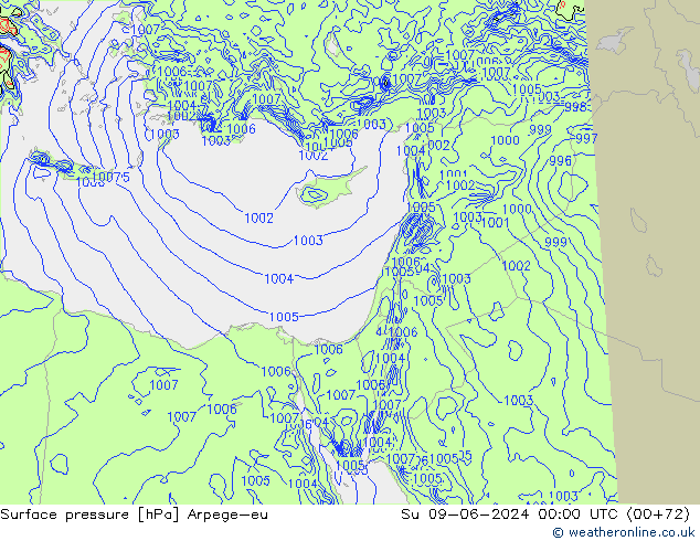 Pressione al suolo Arpege-eu dom 09.06.2024 00 UTC