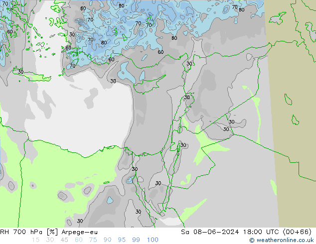 RH 700 hPa Arpege-eu Sa 08.06.2024 18 UTC