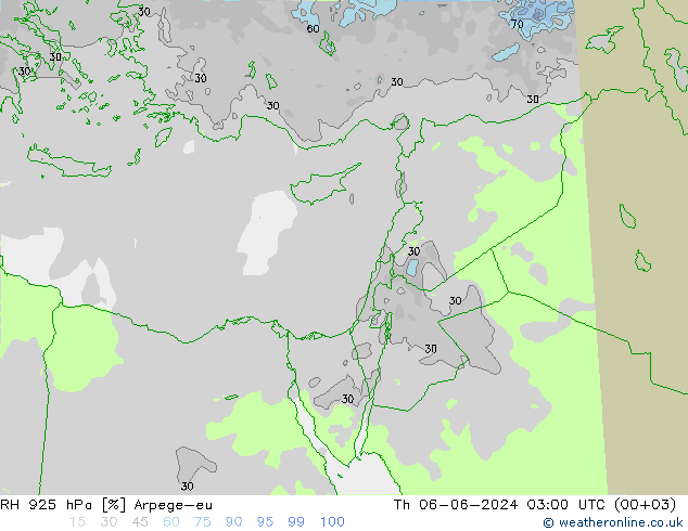 RH 925 hPa Arpege-eu Th 06.06.2024 03 UTC