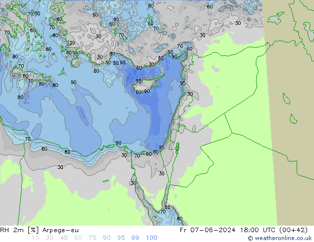 RH 2m Arpege-eu пт 07.06.2024 18 UTC