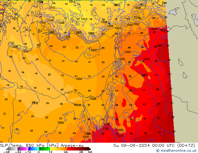 SLP/Temp. 850 hPa Arpege-eu  09.06.2024 00 UTC