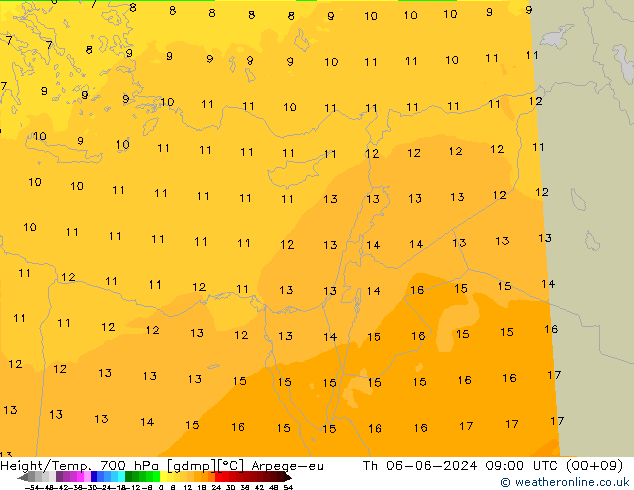 Height/Temp. 700 hPa Arpege-eu gio 06.06.2024 09 UTC