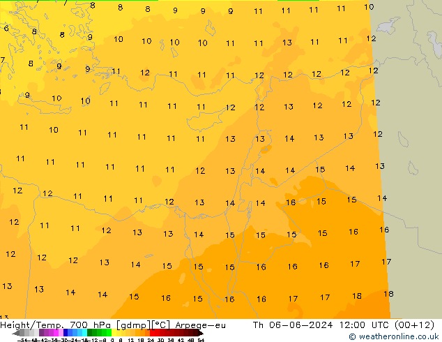 Height/Temp. 700 hPa Arpege-eu Th 06.06.2024 12 UTC