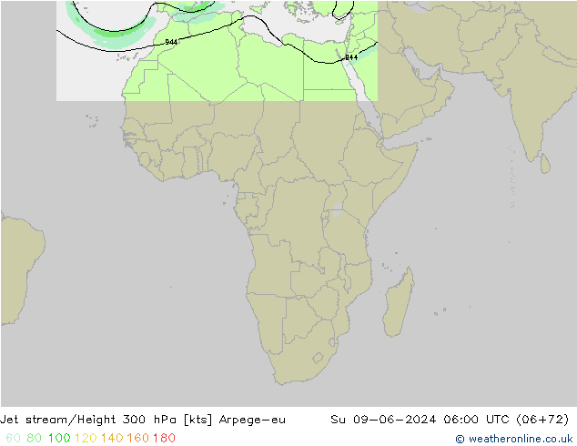 Jet stream/Height 300 hPa Arpege-eu Su 09.06.2024 06 UTC