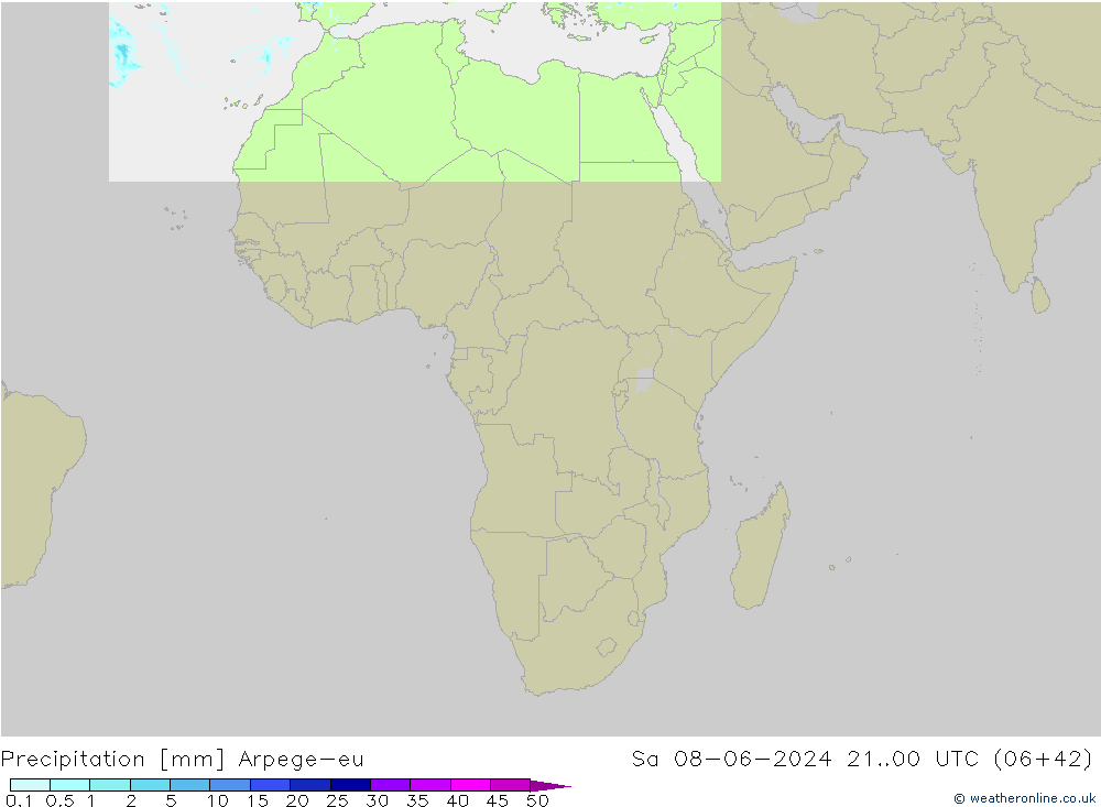 Precipitazione Arpege-eu sab 08.06.2024 00 UTC