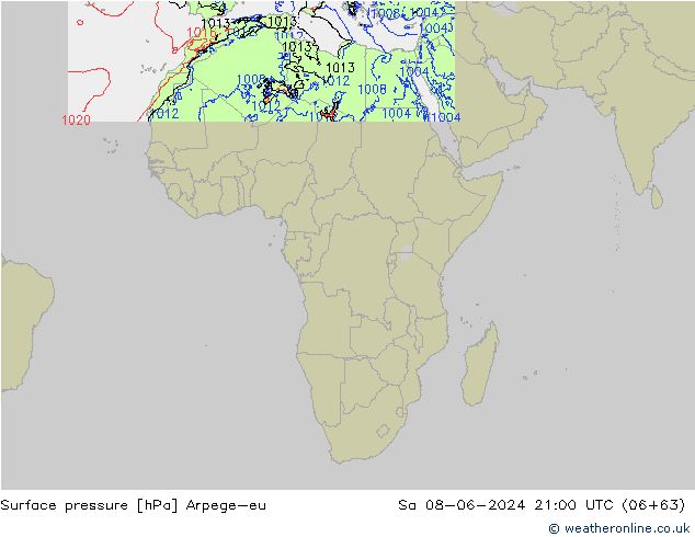 Surface pressure Arpege-eu Sa 08.06.2024 21 UTC