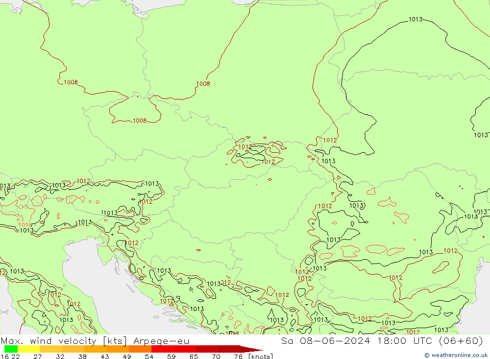 Maks. Rüzgar Hızı Arpege-eu Cts 08.06.2024 18 UTC