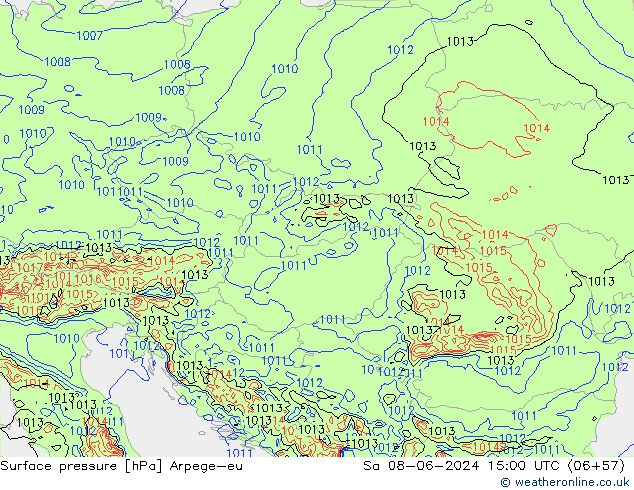 Pressione al suolo Arpege-eu sab 08.06.2024 15 UTC