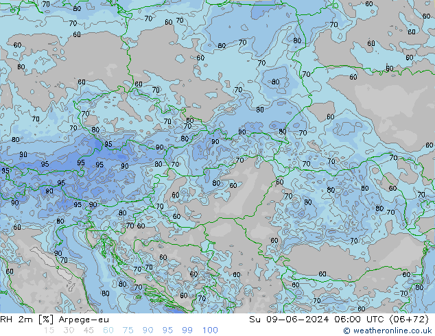 RH 2m Arpege-eu Su 09.06.2024 06 UTC
