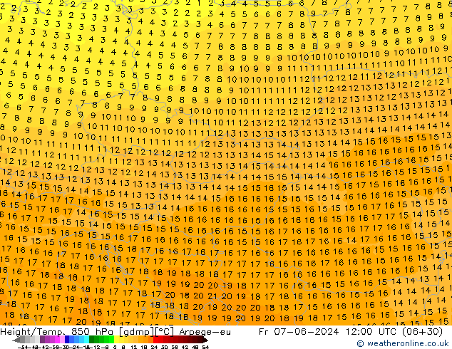 Geop./Temp. 850 hPa Arpege-eu vie 07.06.2024 12 UTC
