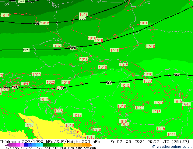 Thck 500-1000hPa Arpege-eu Pá 07.06.2024 09 UTC