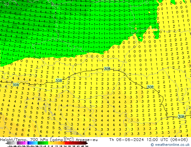 Height/Temp. 700 гПа Arpege-eu чт 06.06.2024 12 UTC