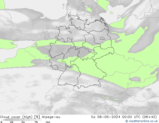 zachmurzenie (wysokie) Arpege-eu so. 08.06.2024 00 UTC