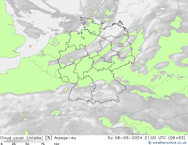Bewolking (Middelb.) Arpege-eu za 08.06.2024 21 UTC