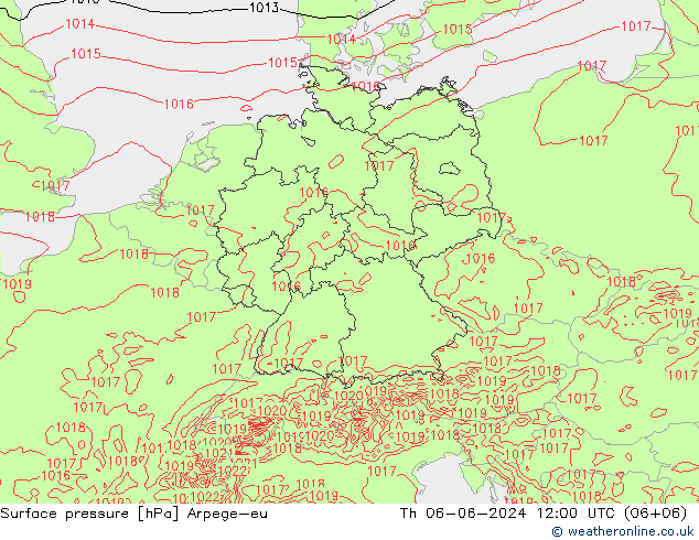 Pressione al suolo Arpege-eu gio 06.06.2024 12 UTC