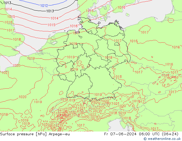 Pressione al suolo Arpege-eu ven 07.06.2024 06 UTC